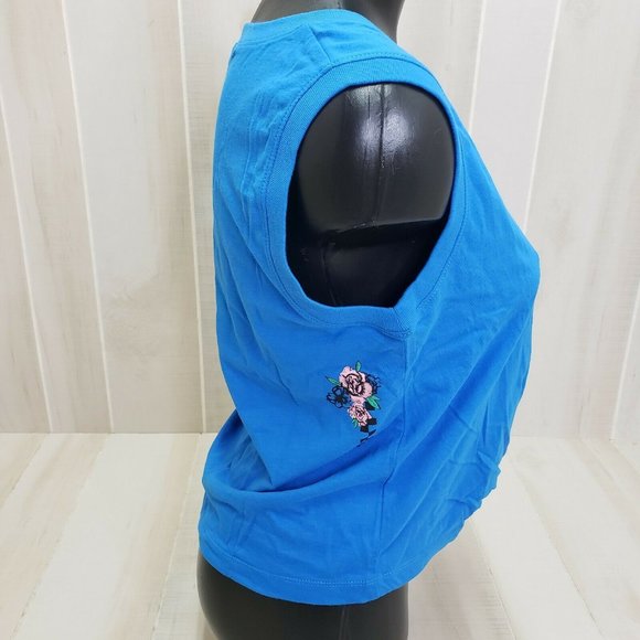 VANS Women's Shirt NEW Small Tank Blue Knot Front Top Tee Floral Check Logo - Picture 5 of 6